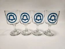 Vintage Advertising AT&T Bell System Footed Glasses Set Of 4 Drinkware Blue Logo