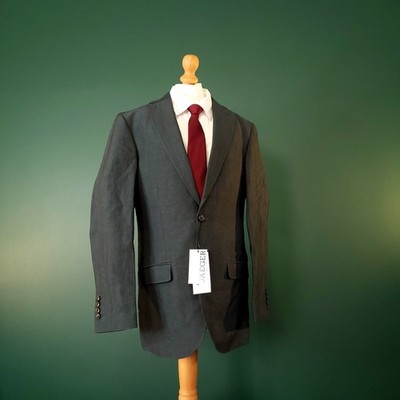 Jaeger Wolle Leinen Blazer Herren 36R Tailored Fit Grau Sakko Sport Mantel Zignone
