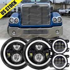 for Freightliner Coronado 7'' LED Headlight Round Projector Hi/Lo+ 4'' Fog Light