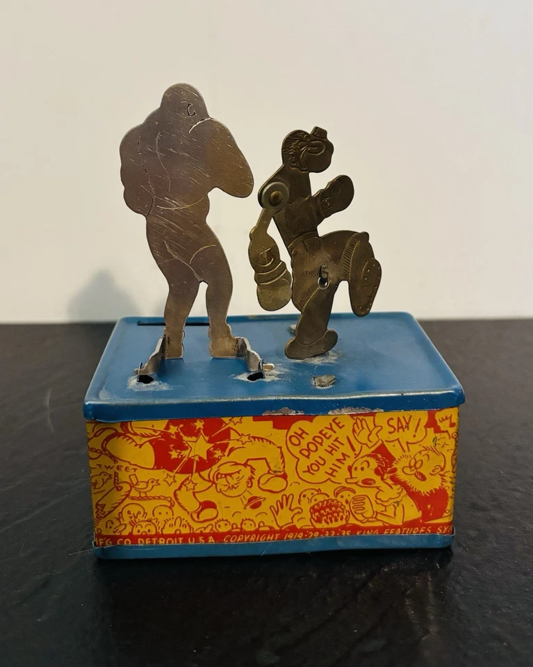 Banco de litografia antigo raro Popeye e Brutus Knockout estanho - Imagem 2 de 4