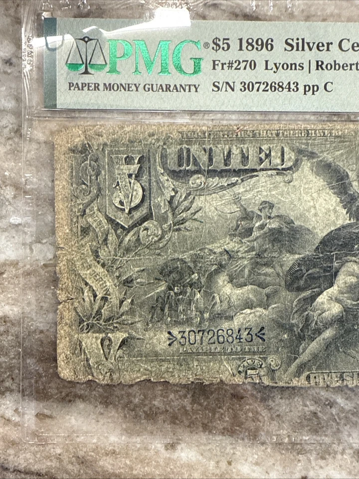 1896 5 educational silver certificate, Fr. 270 (Lyons/Roberts) PMG G6 - Image 2 of 4