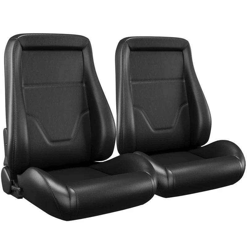 Asientos de carreras con canastilla reclinables de cuero PVC con deslizador para auto Chevy vintage 2 piezas Foto 4 de 4