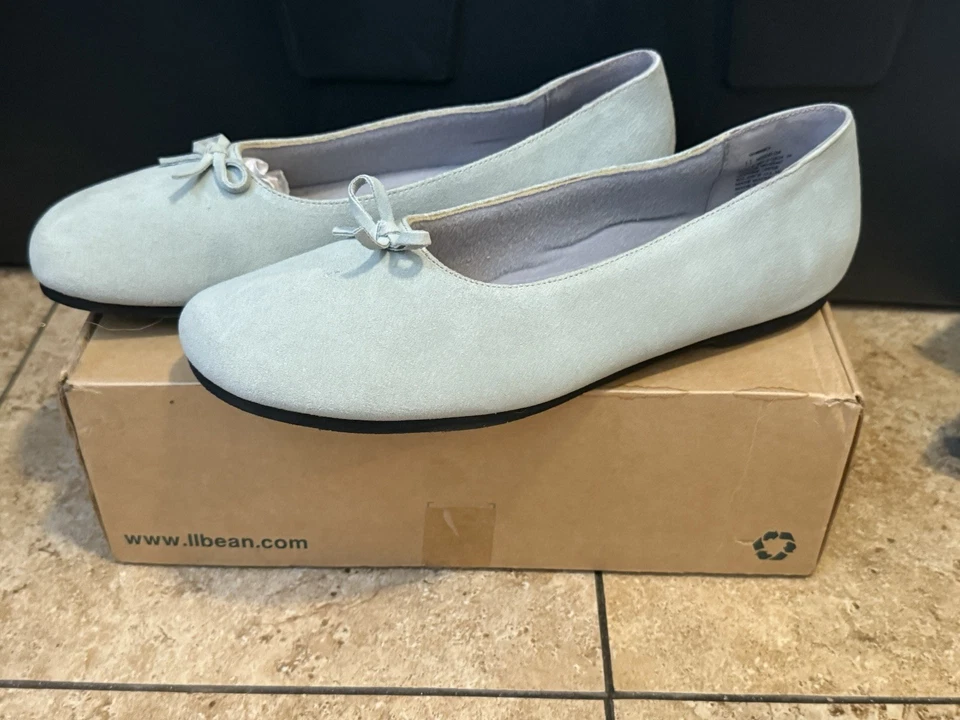 VTG LL Bean Women’s Ballet Flats Mocs Shoes 11M Frost Mint Green Suede Bow QX24 - Image 2 of 4