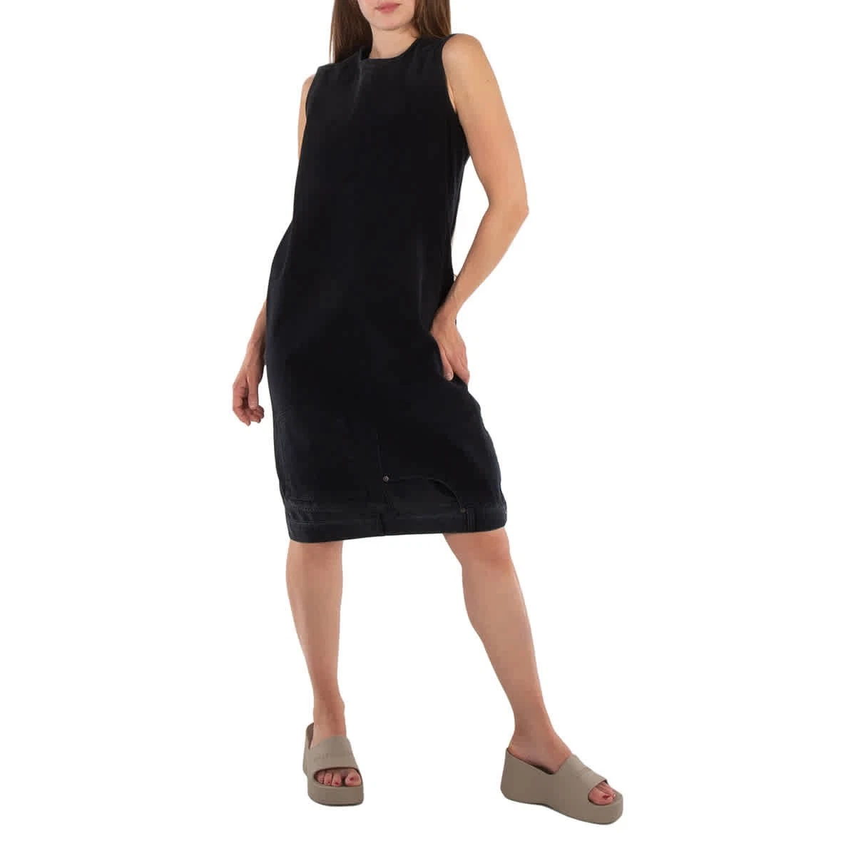 Abito midi Balenciaga nero sbiancato dal sole in denim capovolto marca taglia 34 (US