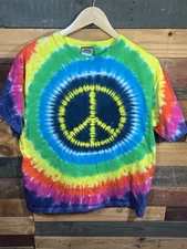 Vintage Retro Liquid Blue Peace Sign tye dye colored T shirt Size Medium