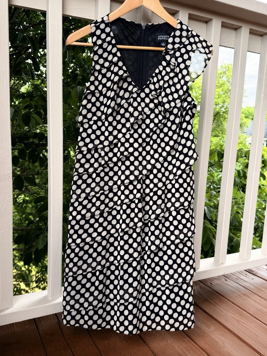 adrianna papell black and white polka dot dress Polyester Polka Dot Adrianna Papell Dresses