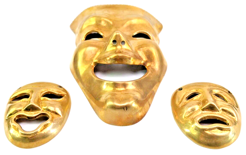 Vintage Brass Theatre Mask Set Comedy Tragedy Acting Wall Art 1970s - Picture 2 of 10