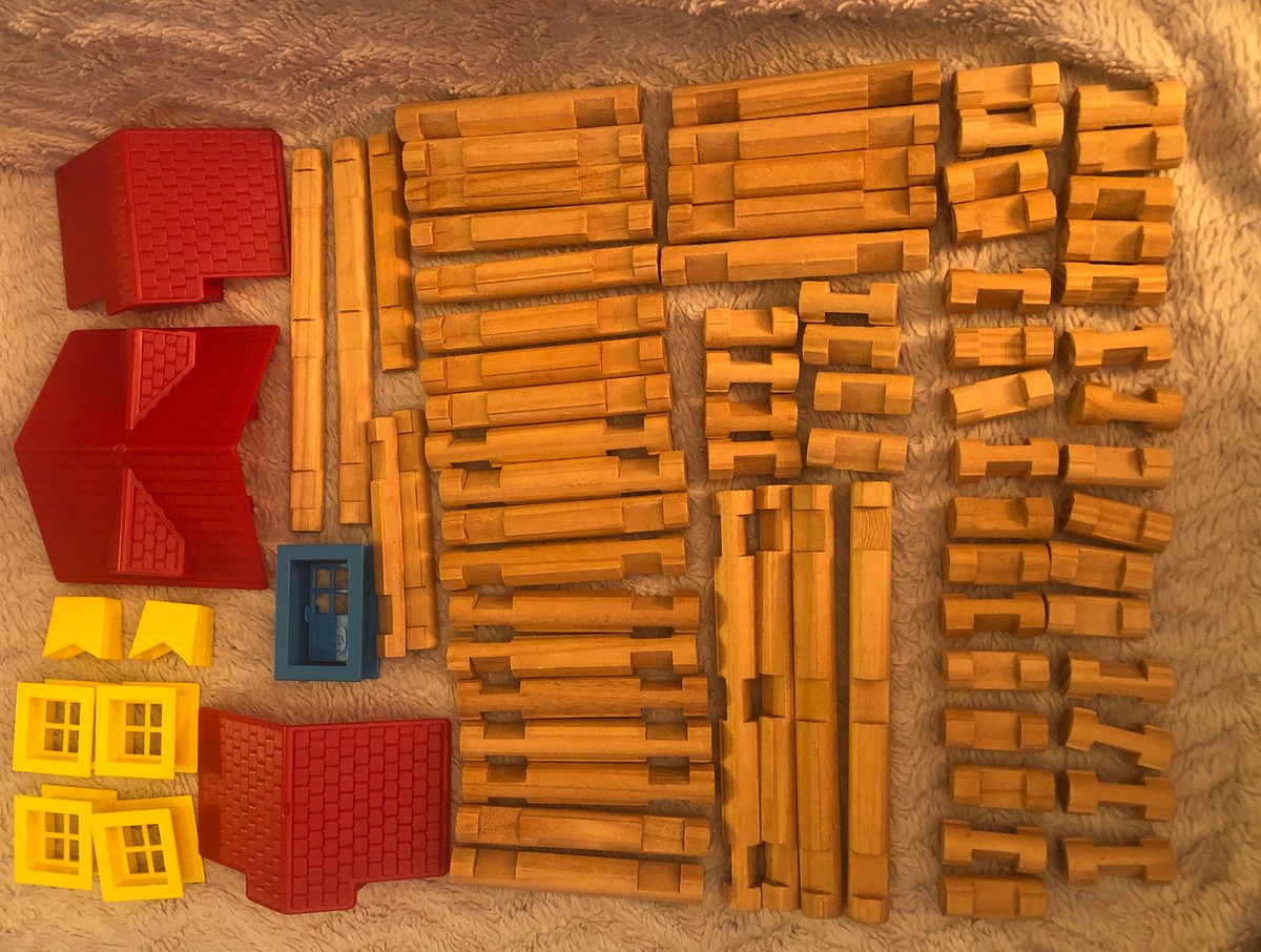 Vintage Lincoln Logs, Playskool Lincoln Logs, Playground set  Vintage 1992 Playskool Lincoln Logs 90 Pc Made in USA w/ Box & Instructions main image 2