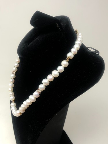 Elegant Cultured Pearl Necklace with Rhinestone Gold-Tone Spacers – 17 Inches - Picture 3 of 10