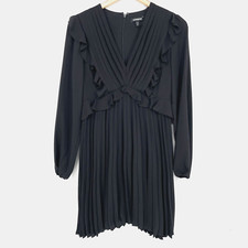 Express Pleated Ruffle Sheer Long Sleeve Black Dress Size S Chiffon Party