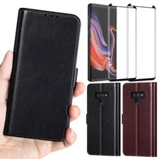 For Samsung Galaxy Note 9 Case Leather Flip Wallet Card Cover / Tempered Glass