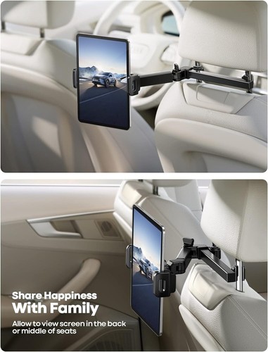 Car Headrest Tablet Holder 3 in 1 Extension Arm Adjustable for 4.7-11 Devices - Picture 2 of 6