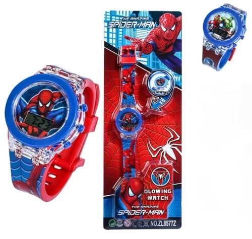 Children Spiderman Watch Cartoon Flashing Light Up Digital Spider Man Kids Flash - Picture 4 of 7