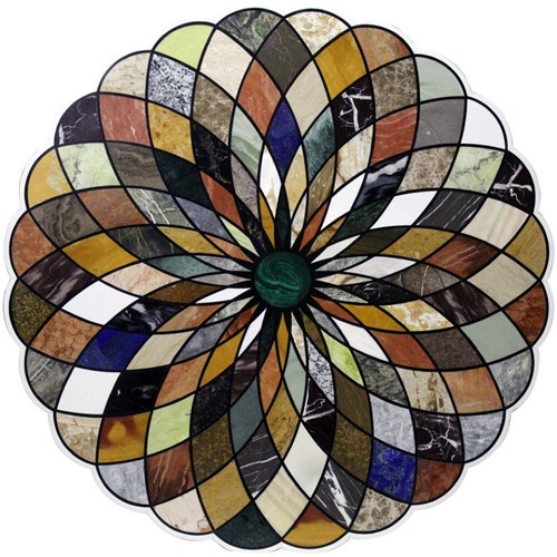 2' White Marble Table Top Round Dining Table Multi Stone Mosaic Inlay Home Decor - Picture 2 of 4