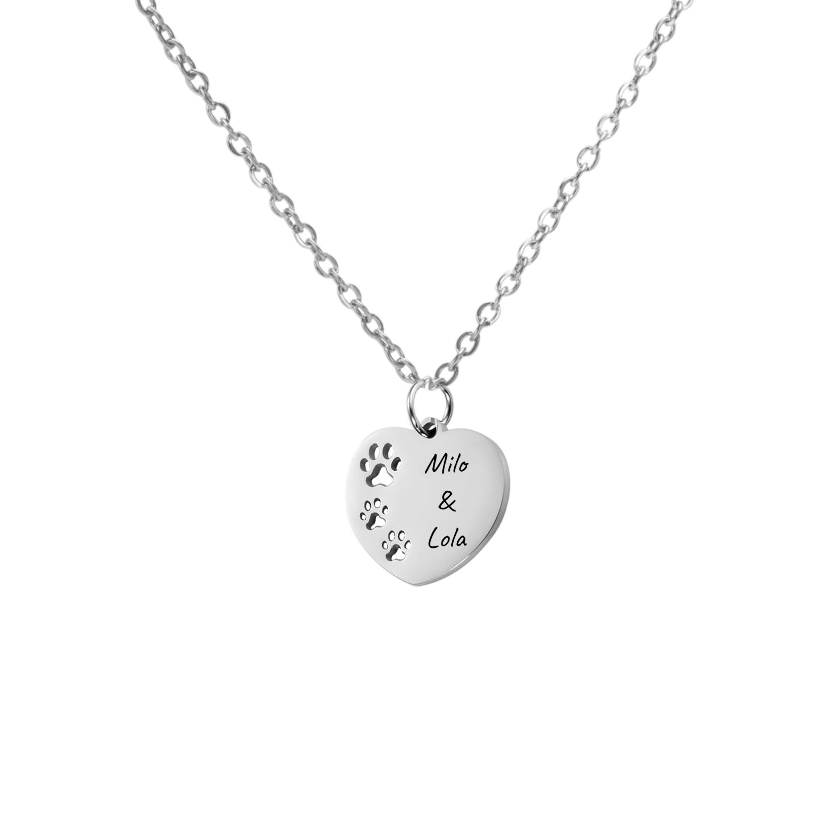 Personalised Dog Paw Print Heart Pendant Necklace Engrave Name Gift UK Fast P+P