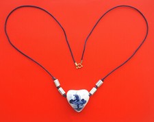Vintage Delft Pendant - Windmill Pattern - Heart-Shaped Ceramic on Beaded String