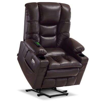 MCombo Large Dual Motor Power Lift Recliner Chair with Massage and Dual Heating for Elderly People, Faux Leather - Dark Brown MCombo Large Dual Motor Power Lift Recliner Chair with Massage and Dual Heating for Elderly People, Faux Leather - Dark Brown