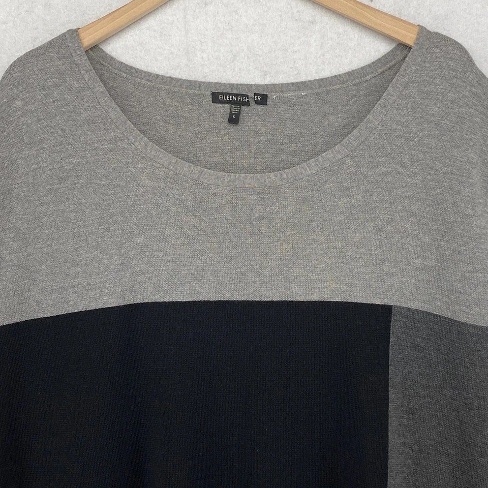 Suéter EILEEN FISHER S Túnica Lana Merino Bloques de Colores Dolman Pullover Gris Negro Foto 4 de 4