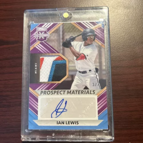 2022 Elite Extra Baseball Ian Lewis Auto Patch RPA SP 3/7Marlins Top Prospect