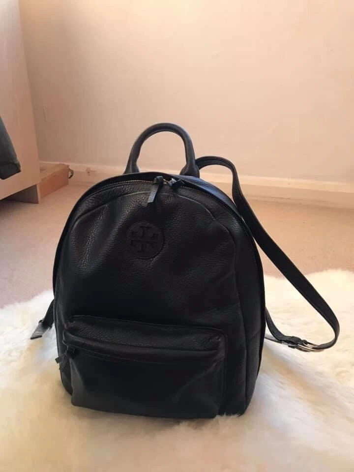 Tory burch black leather backpack sales