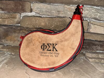 Vtg 93 Phi Epsilon  Kappa Personalized Leather Canteen Soft Carry Pouch Flask