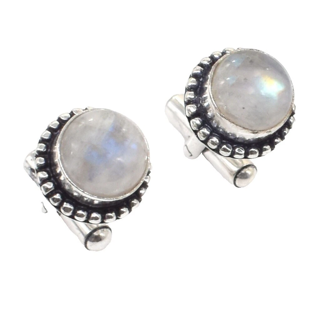 Gemelos Bañado en Plata Piedra Lunar para hombres