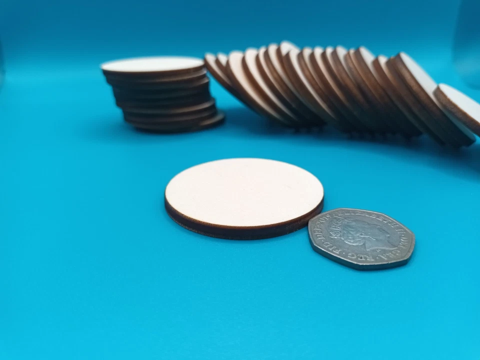 5cm/50mm CIRCLES PLY 4mm Thick Craft Shapes Wood DIY Disc Plaque with/out hole - Image 2 of 4