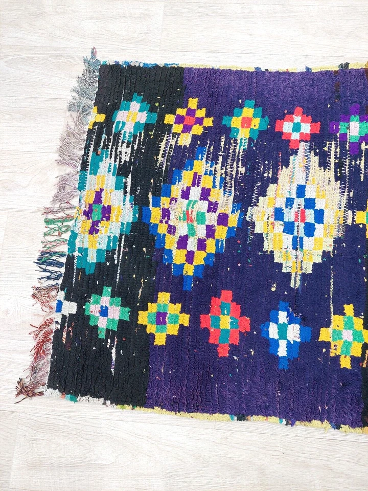 Moroccan Vintage Area Rug 3x4 Handmade Berber Purple Black Boujaad Geometric Rug - Image 3 of 4