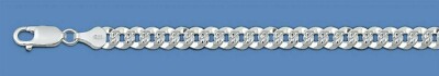Pave Flache Bordstein Halskette Kette Sterlingsilber 925 Sprache 5,2 mm Länge 30 Zoll