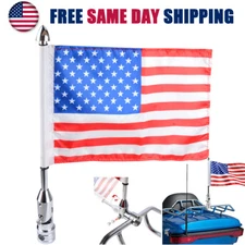 Motorcycle Chrome American USA Flag Pole Luggage Rack Mount 6 x 9'' For Harley