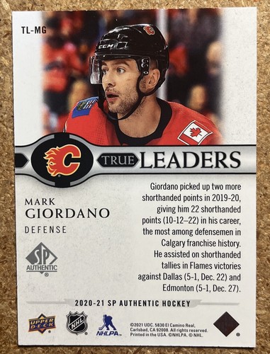 2020-21 Upper Deck SP Authentic True Leaders Mark Giordano #TL-MG Calgary Flames - Picture 2 of 2