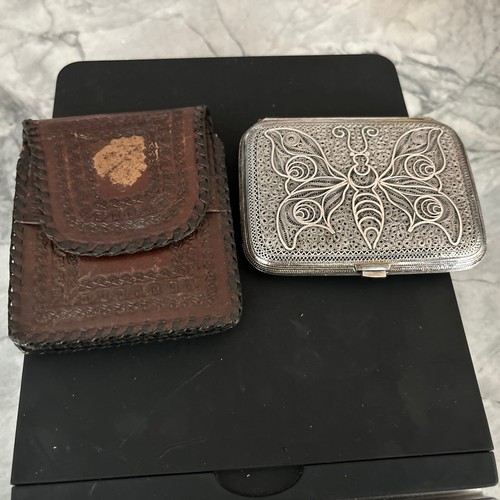 Vintage Sterling Schmetterling Design filigran Zigarettenetui mit Manschettenknöpfen & Lederetui! - Bild 13 von 17