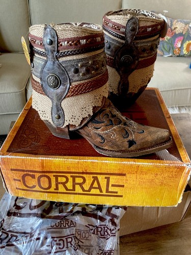 NIB Corral Western boots Sz 6.5 Geraldine Cognac Removable Sleeve Snip Toe $248 - Picture 2 of 22