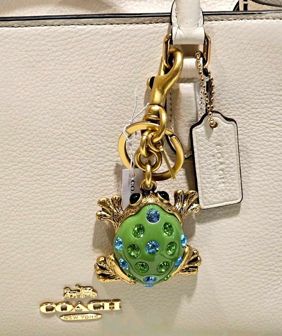 NEW Coach FROG Green Toad Crystals Keychain Bag Purse Key Charm