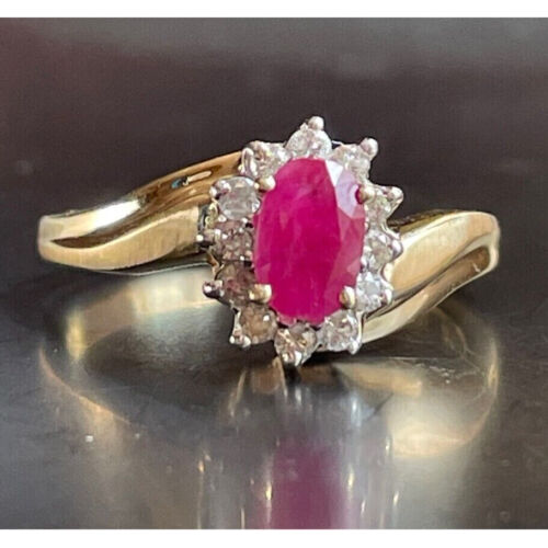 14K YELLOW GOLD RUBY AND DIAMOND RING SIZE 6.5 SKY - Picture 4 of 9
