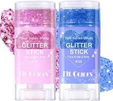 Baorder 2Pcs Blue and Pink Body Glitter Stick,Face Hair Glitter Christmas Makeup