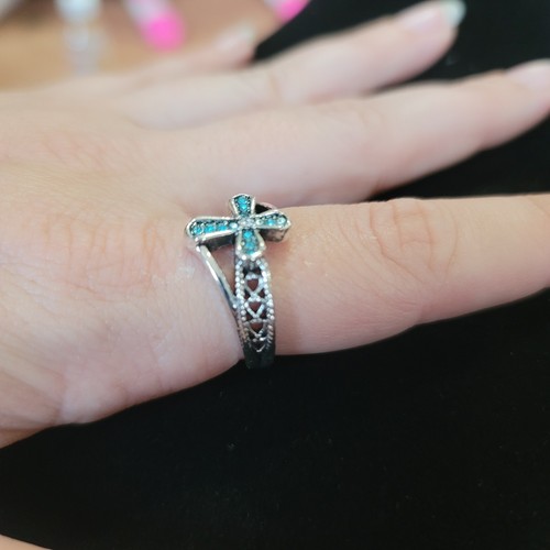Fashion Religious Cross Ring " With God all things are possible" Silvertone Sz10 - Picture 14 of 15