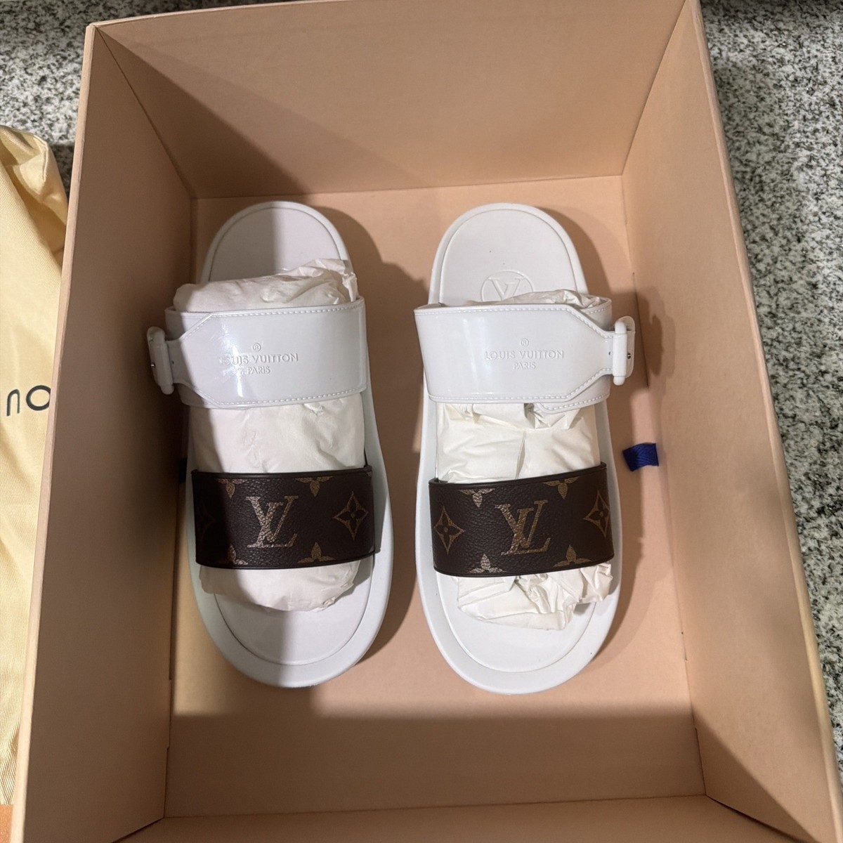 Louis Vuitton ホワイト サンダル 40 Louis Vuitton White Lv Monogram Rubber Slides Sandals Size EU 40