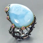Women jewelry 25 ct Natural Larimar Ring 925 Sterling Silver Size 8 /R446308