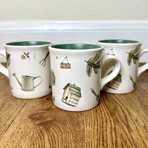 NEW Pfaltzgraff Naturewood Collection Set of 3 12oz Mugs - Stoneware - Garden