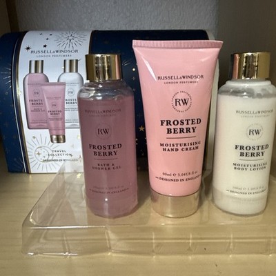 Russell & Windsor Frosted Berry Travel Collection 3 Pc Gift Set NIB Body Lotion