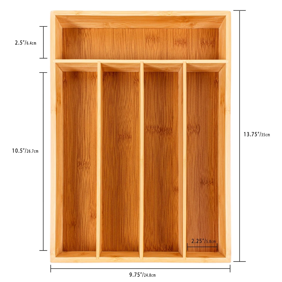 Бамбуковый органайзер для столовых приборов BergHOFF 5 слотов 13,75 «X9,75» натуральный подходит для большинства - Изображение 2 из 4