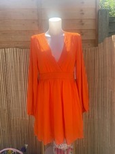 Na-Kd Waist Detail Mini Dress Bright Orange UK 12/EU 38 V Neck
