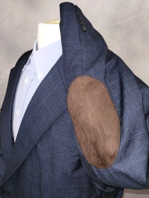 NEW 44L Circle S Two Button Cowboy Western Blue Plaid Elbow Patch Sport Coat