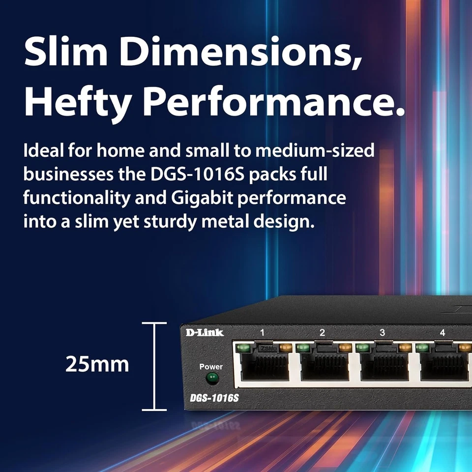 D-Link Ethernet Switch, 16 Port Gigabit Slim Switch Plug and Play, Unmanaged, Me - Image 3 of 4