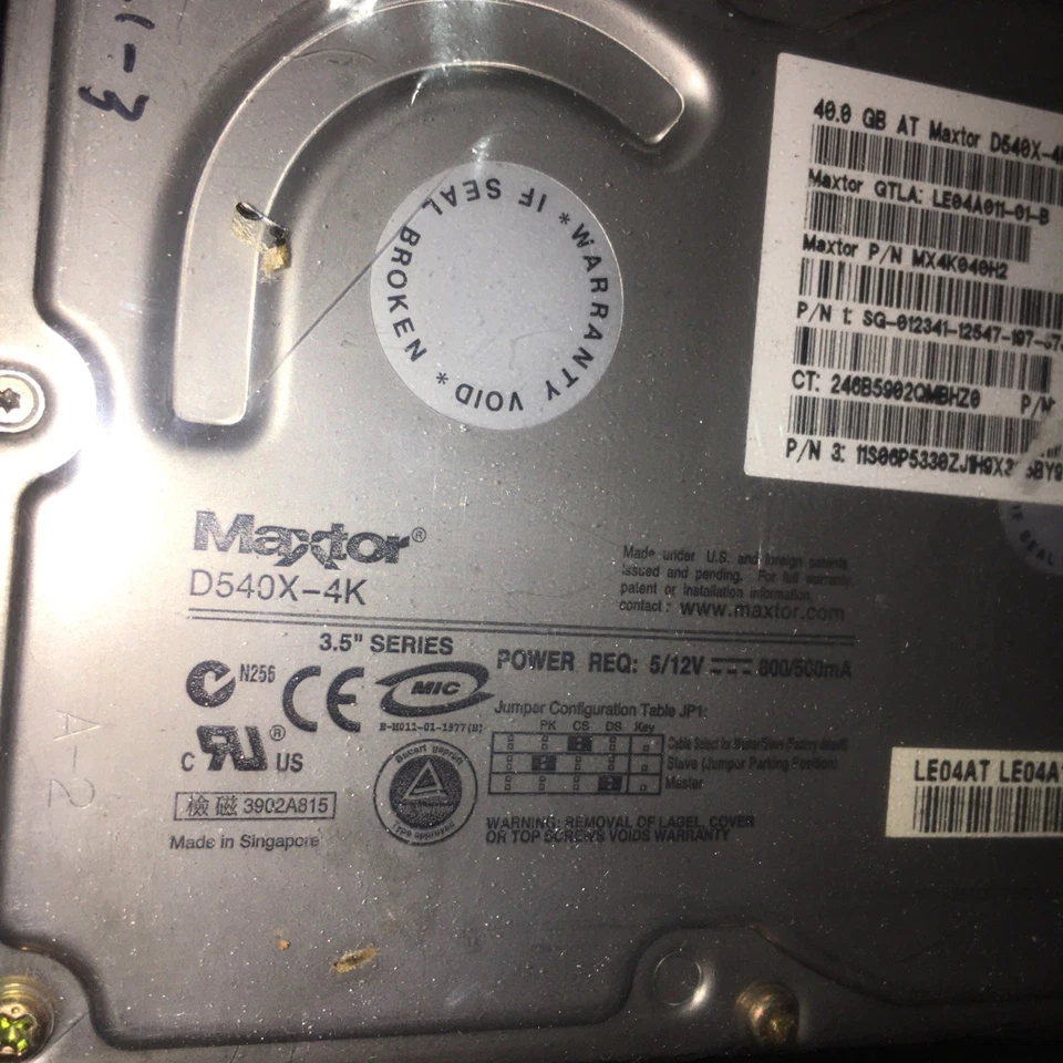 Maxtor 40GB Hard Disk Drive D740X-6L IDE MX6L040J2 New Sealed Untested - Image 2 of 4