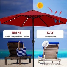 2 Pack 9ft Solar LED Lighted Patio Umbrella with Tilt/Crank for Pool Beach Red