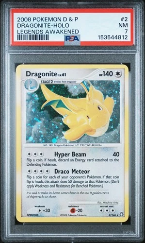 ** PSA 7 ** 2008 POKEMON DIAMOND & PEARL LEGENDS AWAKENED #2 DRAGONITE - HOLO