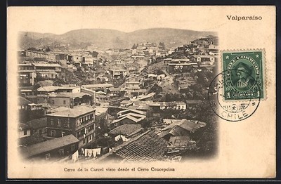 Ansichtskarte Valparaiso, Cerro de la Carcel visto desde el Cerro Concepcion 