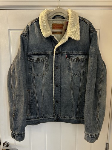 Chaqueta de mezclilla para hombre Levi's XL - NUEVA CON ETIQUETAS tipo 3 forrada Sherpa azul mostaza Trucker Jkt - Imagen 2 de 9